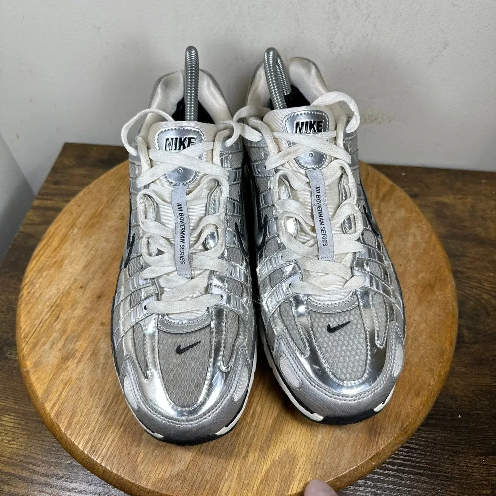 Nike P-6000 Metallic Silver White Black Mens Running Shoes CN0149-001 Size 10